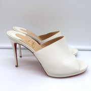 Christian Louboutin Pigamule Mules White Leather Size 36.5 Open Toe Heels