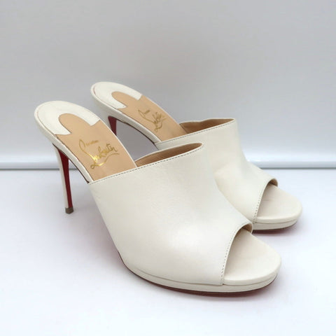 Christian Louboutin Pigamule Mules White Leather Size 36.5 Open Toe Heels