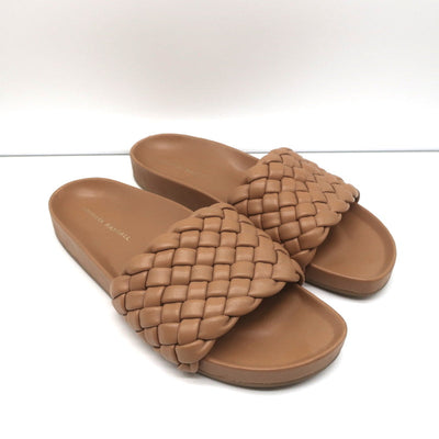 Loeffler Randall Sonnie Woven Slide Sandals Dark Sand Leather Size 9.5