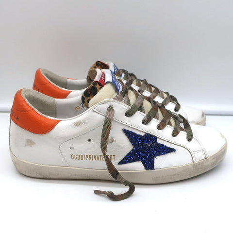 Golden Goose Superstar Double Tongue Glitter Star Sneakers White Size 37 NEW