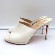 Christian Louboutin Pigamule Mules White Leather Size 36.5 Open Toe Heels