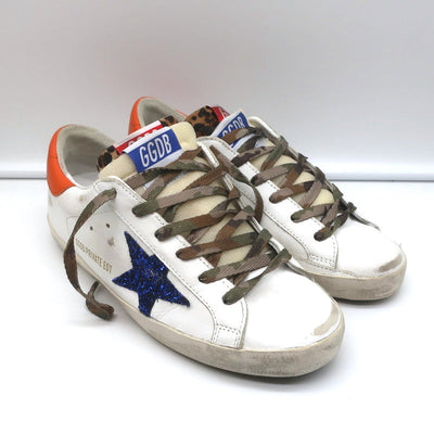 Golden Goose Superstar Double Tongue Glitter Star Sneakers White Size 37 NEW