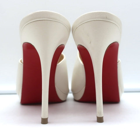 Christian Louboutin Pigamule Mules White Leather Size 36.5 Open Toe Heels