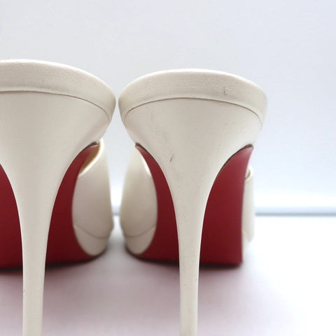 Christian Louboutin Pigamule Mules White Leather Size 36.5 Open Toe Heels