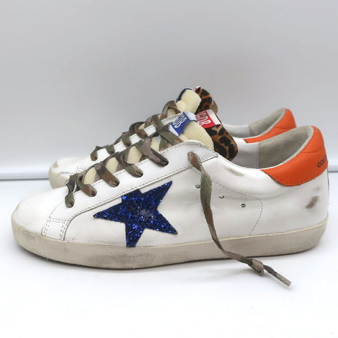 Golden Goose Superstar Double Tongue Glitter Star Sneakers White Size 37 NEW