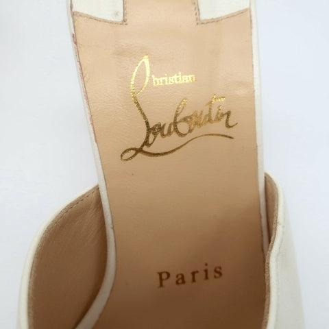 Christian Louboutin Pigamule Mules White Leather Size 36.5 Open Toe Heels