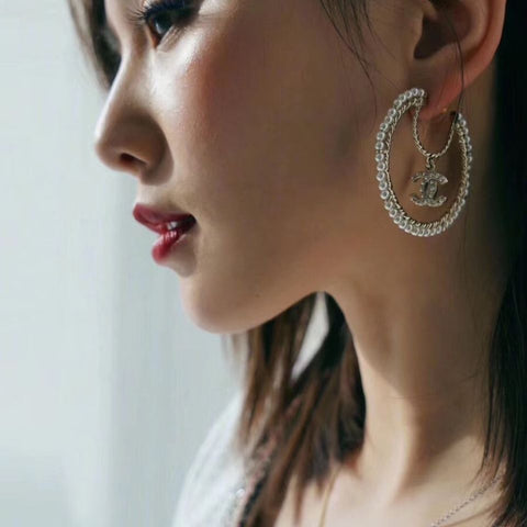 Asymmetric pearl rhinestone earrings