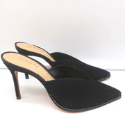 Schutz Crystal-Trim Mules Heliconia Black Suede Size 6 Pointed Toe Heels