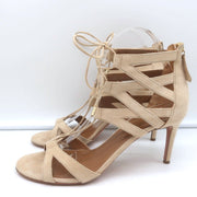 Aquazzura Beverly Hills Lace-Up Sandals Nude Suede Size 39 Open Toe Heels