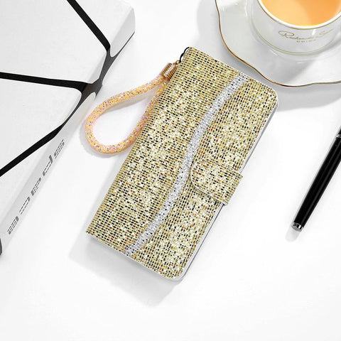 Shiny wallet crystal wrist phone case