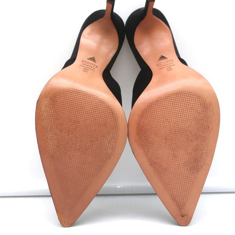 Schutz Crystal-Trim Mules Heliconia Black Suede Size 6 Pointed Toe Heels