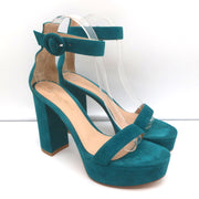 Gianvito Rossi Portofino Platform Sandals Teal Suede Size 36.5 Ankle Strap Heels