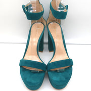 Gianvito Rossi Portofino Platform Sandals Teal Suede Size 36.5 Ankle Strap Heels