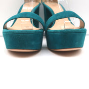 Gianvito Rossi Portofino Platform Sandals Teal Suede Size 36.5 Ankle Strap Heels