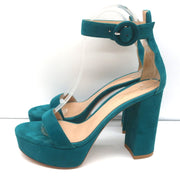 Gianvito Rossi Portofino Platform Sandals Teal Suede Size 36.5 Ankle Strap Heels