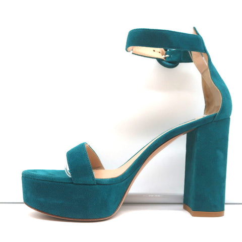 Gianvito Rossi Portofino Platform Sandals Teal Suede Size 36.5 Ankle Strap Heels