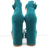 Gianvito Rossi Portofino Platform Sandals Teal Suede Size 36.5 Ankle Strap Heels