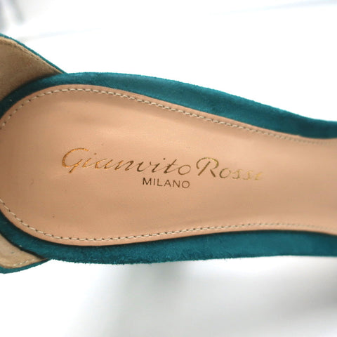 Gianvito Rossi Portofino Platform Sandals Teal Suede Size 36.5 Ankle Strap Heels