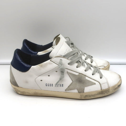 Golden Goose Superstar Low Top Sneakers White & Navy Leather Size 37