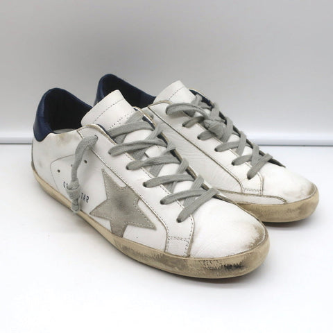 Golden Goose Superstar Low Top Sneakers White & Navy Leather Size 37