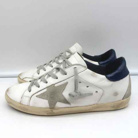 Golden Goose Superstar Low Top Sneakers White & Navy Leather Size 37