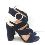 Gianvito Rossi Crisscross Sandals Navy Suede Size 36.5 Open Toe Heels