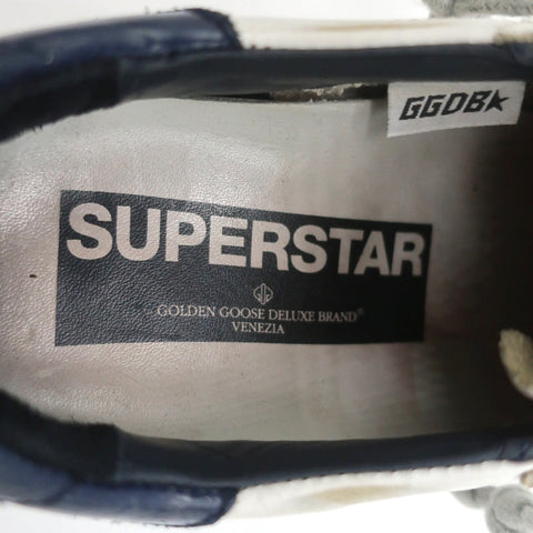 Golden Goose Superstar Low Top Sneakers White & Navy Leather Size 37