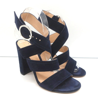 Gianvito Rossi Crisscross Sandals Navy Suede Size 36.5 Open Toe Heels