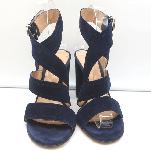 Gianvito Rossi Crisscross Sandals Navy Suede Size 36.5 Open Toe Heels