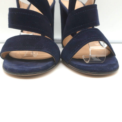 Gianvito Rossi Crisscross Sandals Navy Suede Size 36.5 Open Toe Heels