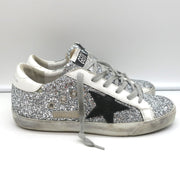 Golden Goose Superstar Glitter Low Top Sneakers Silver with Black Star Size 37