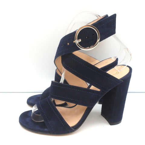 Gianvito Rossi Crisscross Sandals Navy Suede Size 36.5 Open Toe Heels