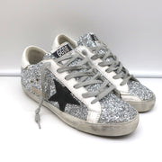 Golden Goose Superstar Glitter Low Top Sneakers Silver with Black Star Size 37