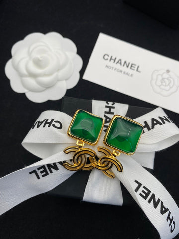 Green and white gem earrings