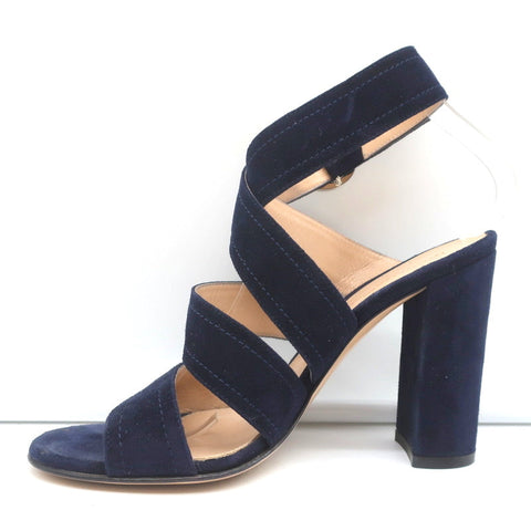 Gianvito Rossi Crisscross Sandals Navy Suede Size 36.5 Open Toe Heels