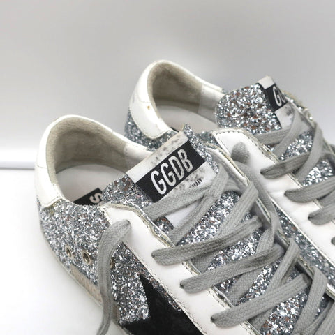 Golden Goose Superstar Glitter Low Top Sneakers Silver with Black Star Size 37