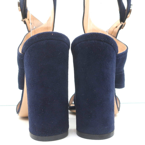 Gianvito Rossi Crisscross Sandals Navy Suede Size 36.5 Open Toe Heels