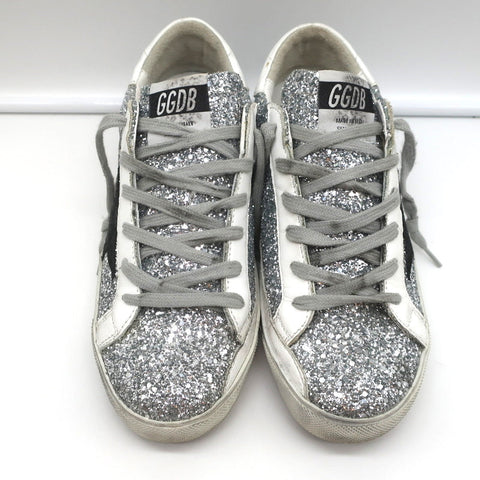 Golden Goose Superstar Glitter Low Top Sneakers Silver with Black Star Size 37