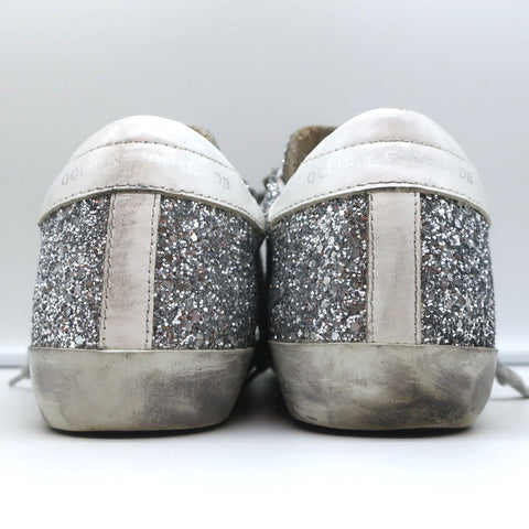 Golden Goose Superstar Glitter Low Top Sneakers Silver with Black Star Size 37