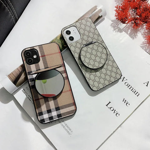 Retro leather mirror stand phone case