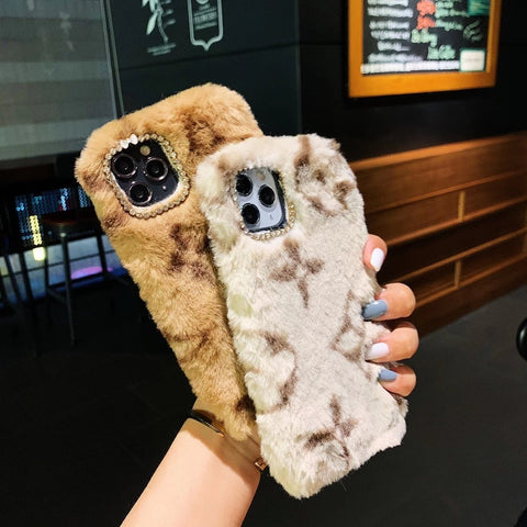 Classic pattern plush phone case