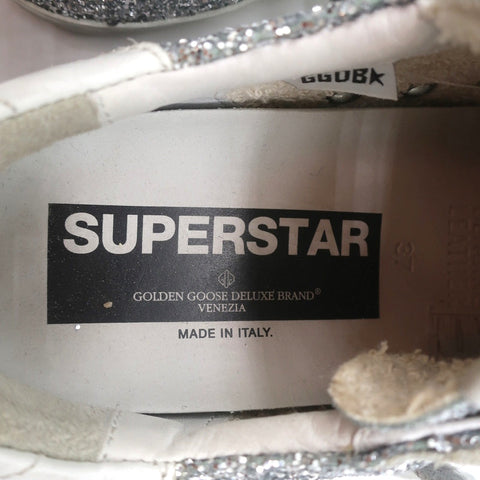 Golden Goose Superstar Glitter Low Top Sneakers Silver with Black Star Size 37