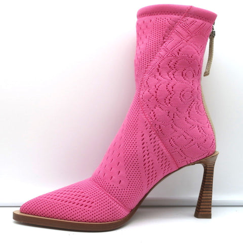 Fendi FFrame Jacquard Mesh Knit Ankle Boots Pink Size 36 Pointed Toe Heel