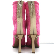 Fendi FFrame Jacquard Mesh Knit Ankle Boots Pink Size 36 Pointed Toe Heel