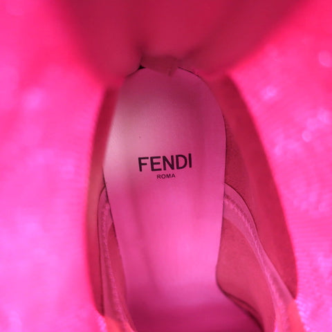 Fendi FFrame Jacquard Mesh Knit Ankle Boots Pink Size 36 Pointed Toe Heel