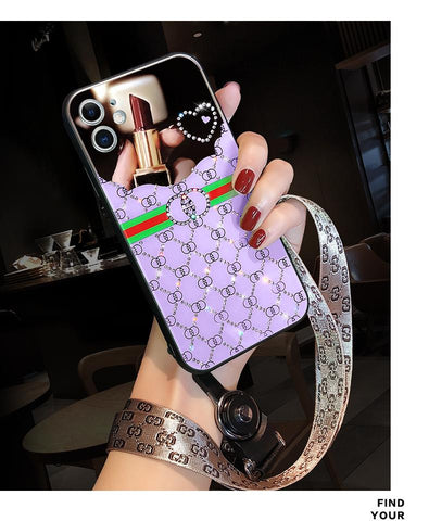 Luxury rhinestone makeup mirror phone case