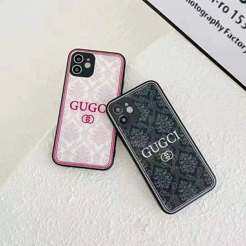 Fashion flower printing glass phone case