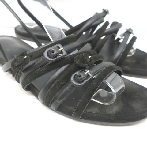 Hermes Strappy Slingback Sandals Black Buckled Leather & Suede Size 39