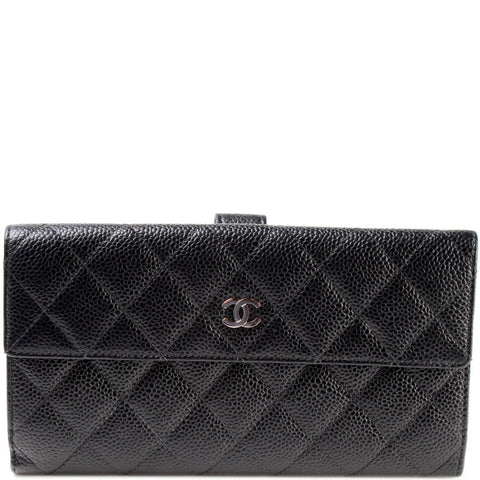 CC Long French Flap Wallet Quilted Caviar