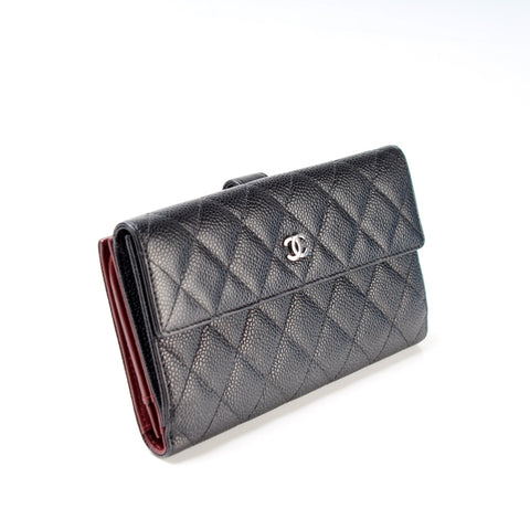 CC Long French Flap Wallet Quilted Caviar